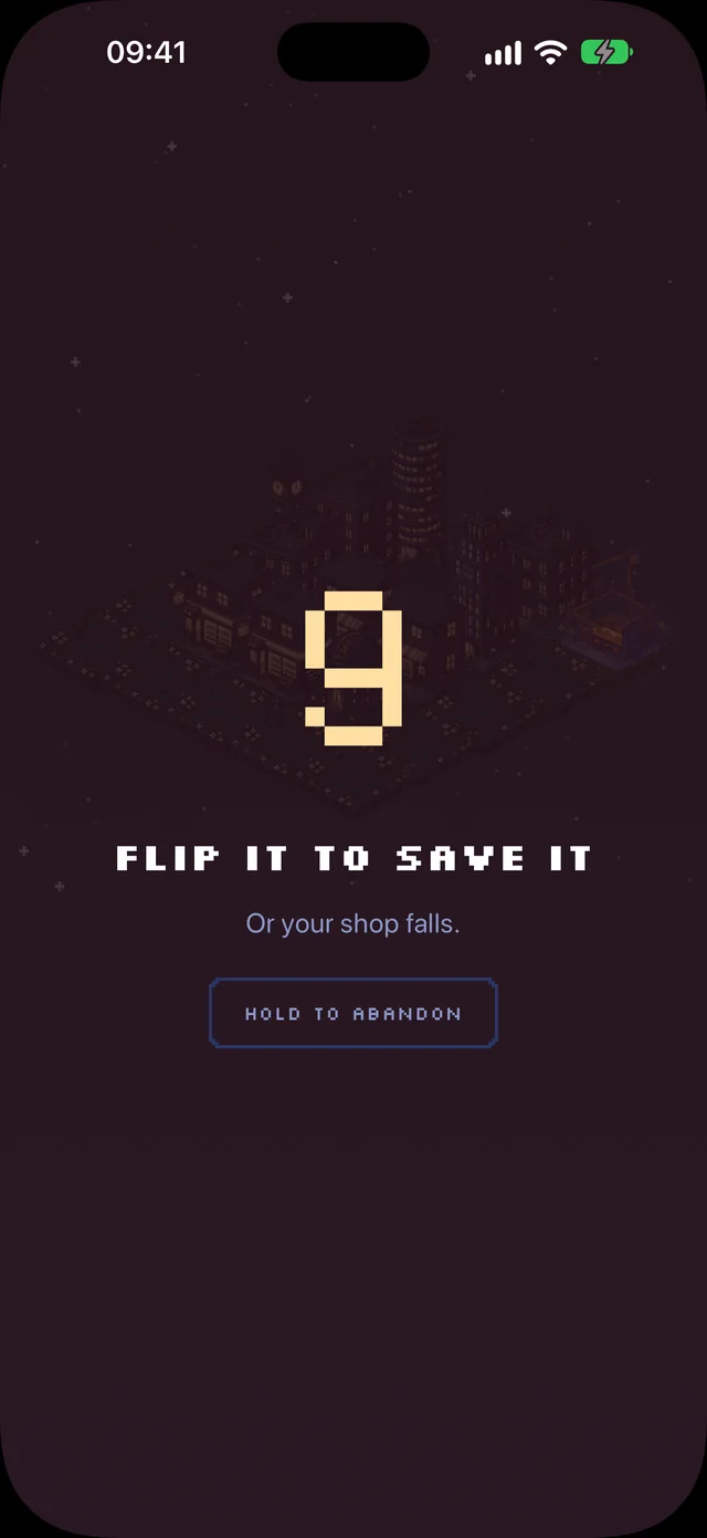 The grace screen: a big 9 counting down, with the words Flip it to save it.